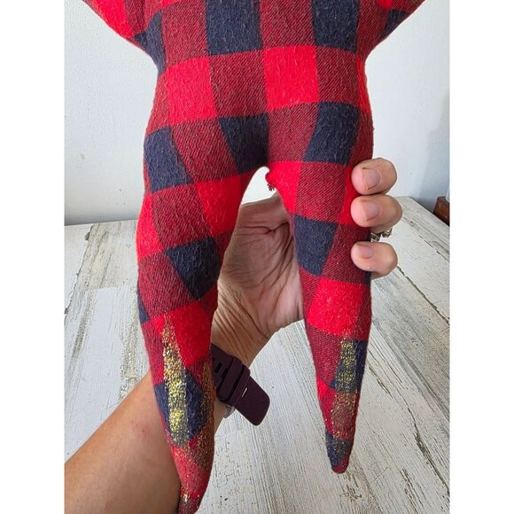 Plush anthromorphic star Sun vintage Xmas decor hanging plaid red blue gold glit - Picture 6 of 8